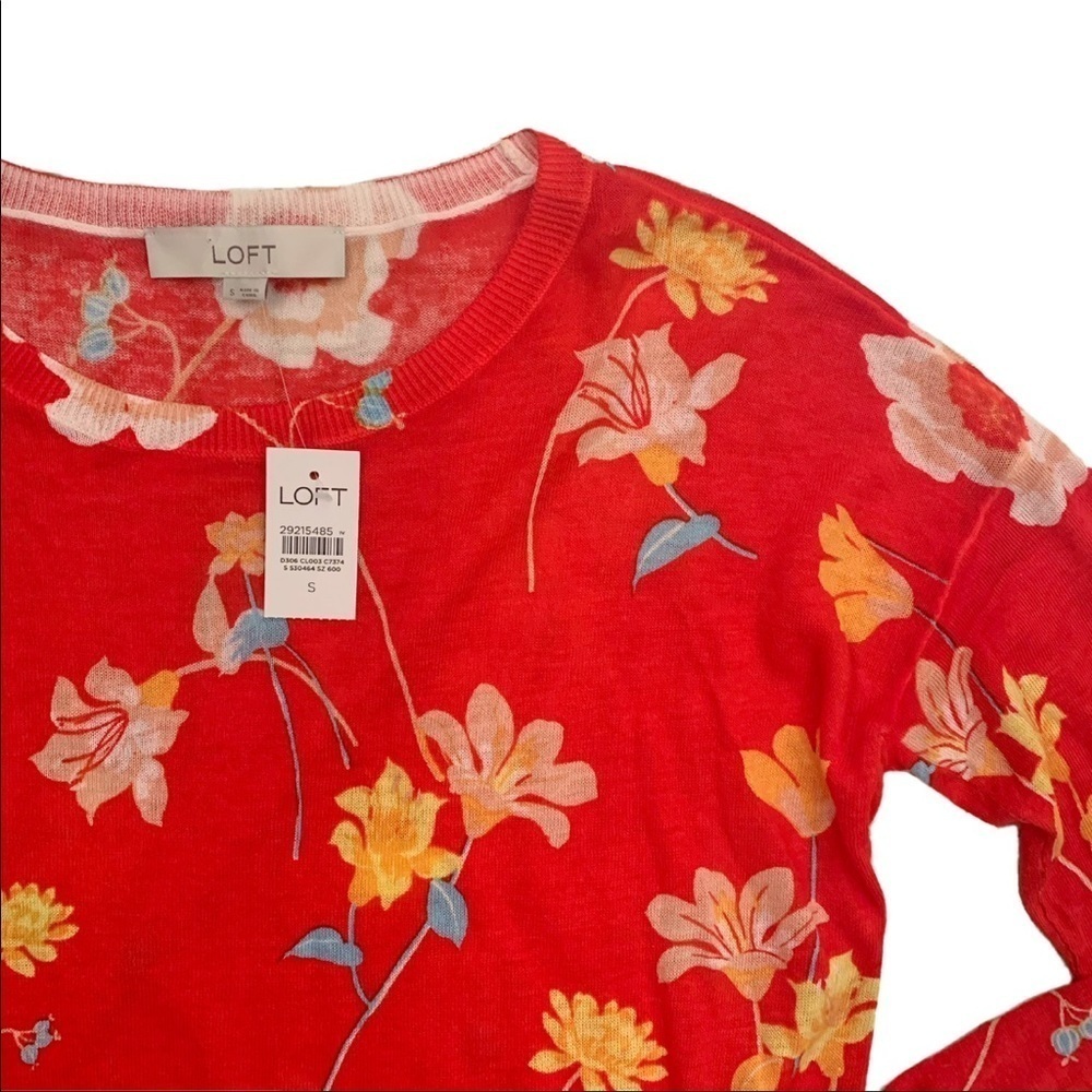 NWT Loft Floral Knit Thin Crew Neck Sweater